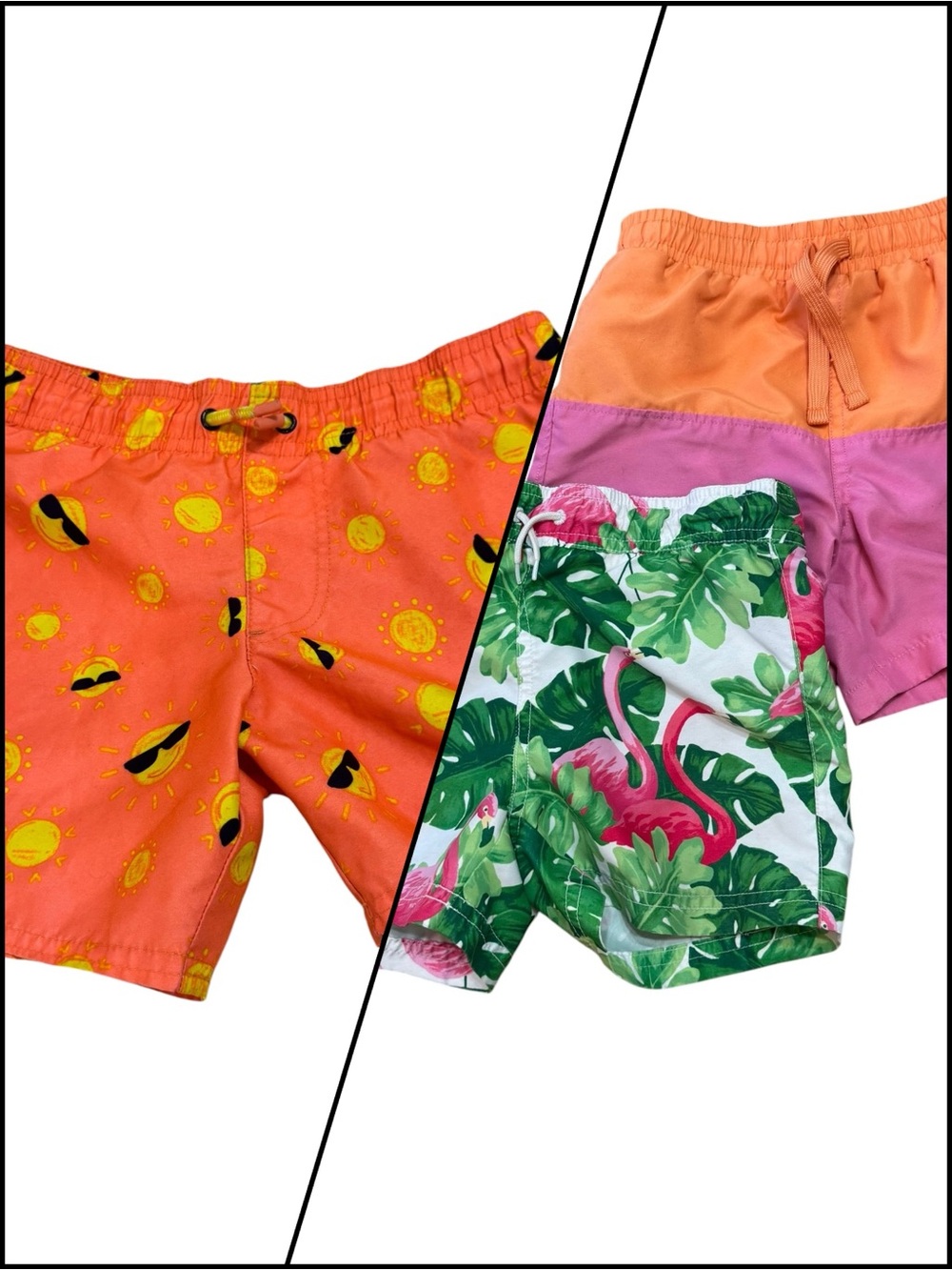 Three 4T Boys Swim Trunk Bundle Shorter Shorts Neon Bright Colors Lined Tropical